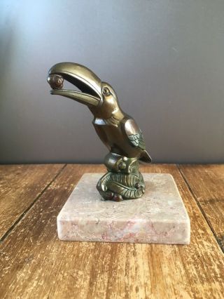FRENCH ART DECO MARBLE BRONZE LOOK TOUCAN DESK PAPERWEIGHT SCULPTURE SIGNED TEDD 2