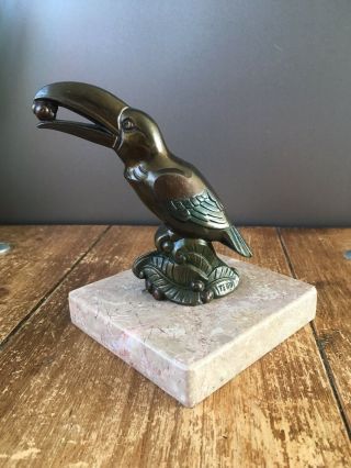 FRENCH ART DECO MARBLE BRONZE LOOK TOUCAN DESK PAPERWEIGHT SCULPTURE SIGNED TEDD 3