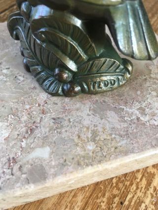 FRENCH ART DECO MARBLE BRONZE LOOK TOUCAN DESK PAPERWEIGHT SCULPTURE SIGNED TEDD 4