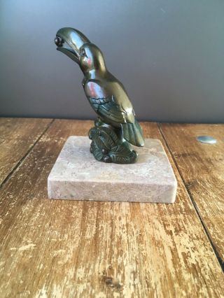 FRENCH ART DECO MARBLE BRONZE LOOK TOUCAN DESK PAPERWEIGHT SCULPTURE SIGNED TEDD 5