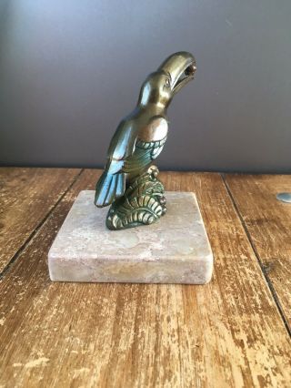 FRENCH ART DECO MARBLE BRONZE LOOK TOUCAN DESK PAPERWEIGHT SCULPTURE SIGNED TEDD 6