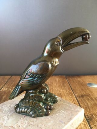 FRENCH ART DECO MARBLE BRONZE LOOK TOUCAN DESK PAPERWEIGHT SCULPTURE SIGNED TEDD 8