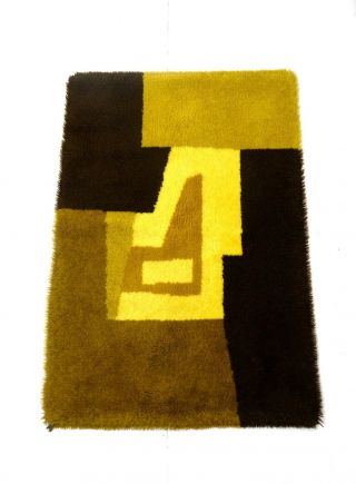 60s Mid Century Danish Modern Abstract Vintage Cubist Wool Carpet Shag Rug