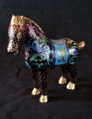 Vintage Chinese Cloisonne Brass Horse Figurine