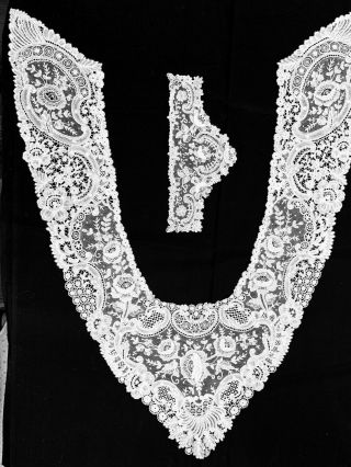 Antique Victorian Rose Point De Gaze Lace Exquisite Dress Collar & Adornment