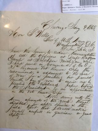 1865 Letter From S.  S.  Stevens Addressed To Union Army Sec Of Navy Gideon Wells