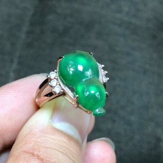 Collectible Chinese Green Jadeite Jade Lucky Gourd Handwork Rare No.  7 - 12 Ring