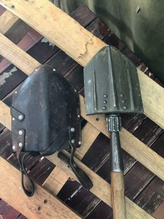 1976 Swiss Army Folding Shovel Military Old Antique,  Leather Case Vintage 6