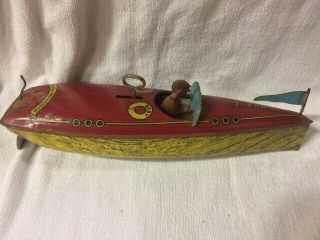 1930s Lindstrom " Baby L " Wind Up Tin Litho Speed Boat With Box