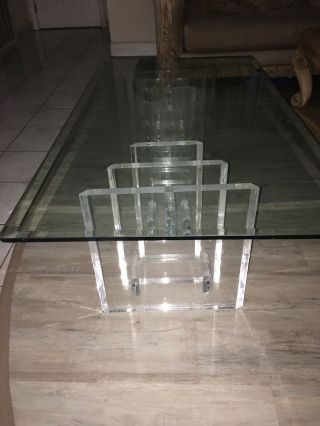 Stunning Mid Century 2pc.  Lucite Base Glass Top Coffee Table - -