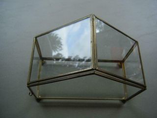 Vintage Brass & Glass CURIO Bun Foot Table Top Display Case 2