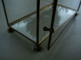 Vintage Brass & Glass CURIO Bun Foot Table Top Display Case 5