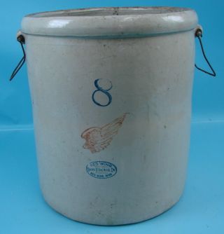 Vtg Red Wing Union Stoneware Company Minn 8 Gallon Pottery Crock With Handles