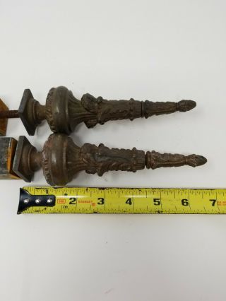 Antique Victorian Gothic Bronze Copper Finials Heavy Pair 7