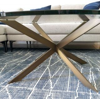 Mid Century Modern Double X Brass And Glass Coffee Table By Leon Rosen
