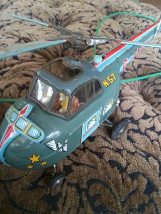 Vintage Tin Toy Helicopter.  Tethered Remote.  By Alps Japan Battery Powered.