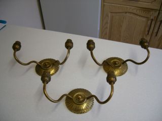 Set Of 3 Vintage Brass Twin Branch Electric Wall Lights (2023)