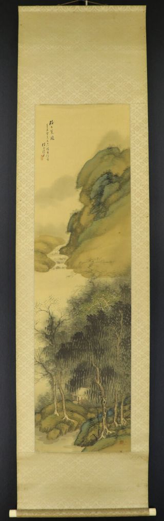 Japanese Hanging Scroll Art Painting Sansui Landascape Asian Antique E8199