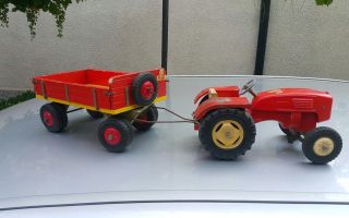 VINTAGE STEIFF 60 TRACTOR & TRAILER TOY GERMANY DDR GDR 60 ' S TIN METAL WOOD 3