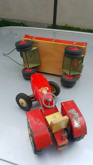 VINTAGE STEIFF 60 TRACTOR & TRAILER TOY GERMANY DDR GDR 60 ' S TIN METAL WOOD 6