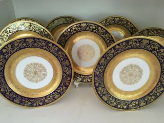 Black Knight BLK87 Cobalt Encrusted Gold Urns Scrolls Dinner Plates (Set 8) 2