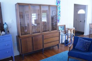 Mid Century China Cabinet Vintage Wood Hutch with Glass Doors Display Shelves 3