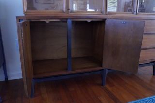Mid Century China Cabinet Vintage Wood Hutch with Glass Doors Display Shelves 6