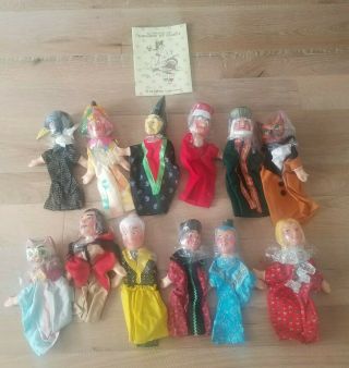 12 Rare Vintage Unplayed Guignol Hand Puppets Dolls & Booklet Made In France