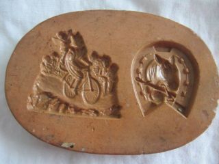Rare Antique German Glazed Pottery Baking Mold For Springerle Cookies Horseshoe