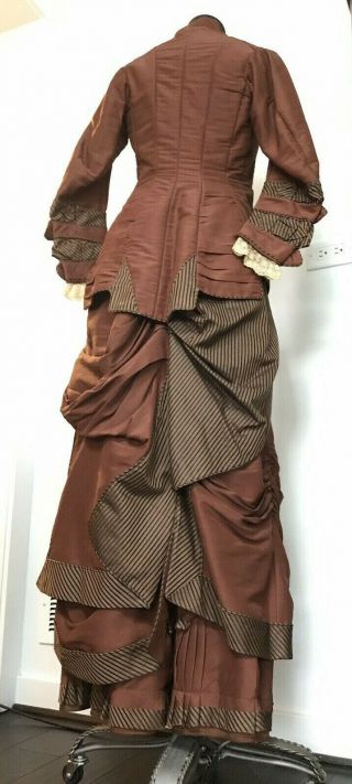 3pc Antique Victorian Bustle Taffeta Lace Day Dress Gown Bodice Skirts Civil War