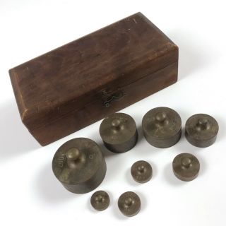 Antique Scale Weights For Gold,  Silver,  Dekagram Weights 20 Dk To.  5 Dkg