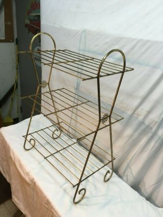 Vtg Mid Century Modern Atomic Metal Wire Book Shelf 3 Tier Wine Rack Stand