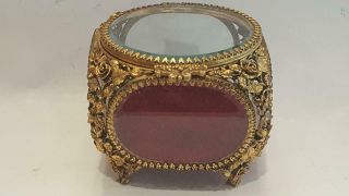 Gorgeous Matson Jewelry Casket Trinket Box W/ Beveled Glass Gold Plate Vintage