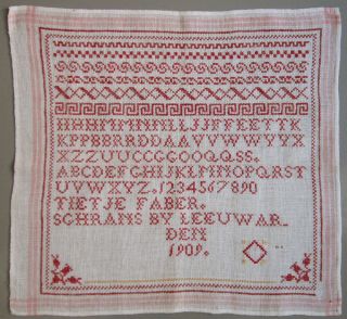1909 Alphabet Sampler Cross Stitch Dutch Schoolgirl 