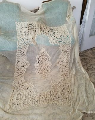 Beautifully Detailed Antique Netted Tambour Lace Bedspread 2