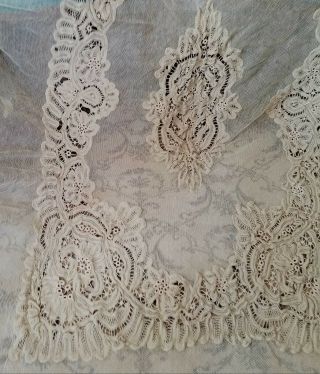 Beautifully Detailed Antique Netted Tambour Lace Bedspread 4