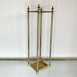 Vtg Brass Umbrella Walking Stick Stand 26” Tall Square Traditional Entry Foyer