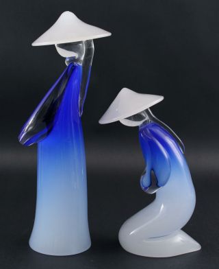 Pair Vintage Pino Signoretto Murano Italian Art Glass Chinese Figure Sculptures