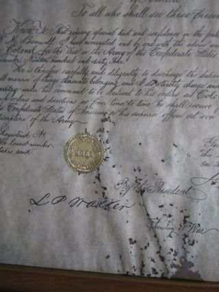 Civil war confederate documents.  Signed by Jefferson Davis and LP Walker 3