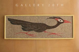 Mid Century Ca Modern Pebble Roadrunner Wall Art Vtg Gravel 50s Mosaic Textile