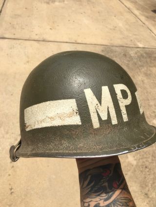 Ww2 Front Seam M - 1 Helmet Shell With Mp Marking.