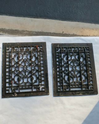 2 Cast Iron grate/vent COVERS craftsman Victorian wall/floor matching pair 2