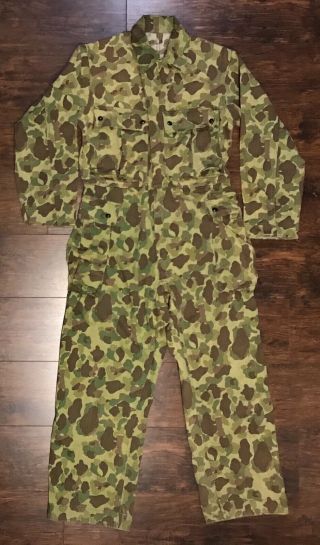Wwii Us Army Hbt Camo Coveralls With 13 Star Buttons,  38r