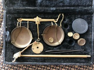 Vintage Gold Scales With Weights In Velvet Travel Case