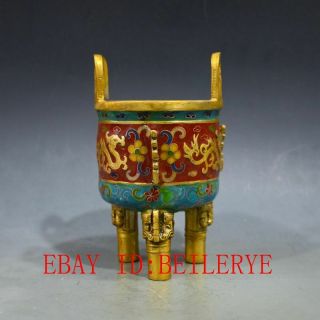 Chinese Antiques Brass Handwork Cloisonne Three - Legged Ear Incense Burner L15