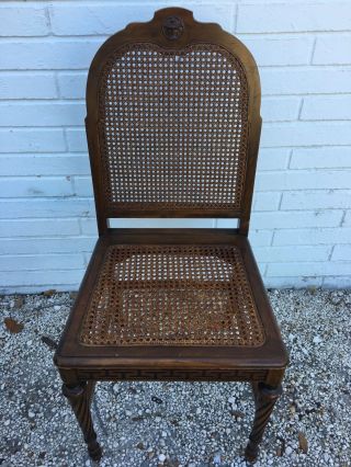 Vintage French Provincial Pecan Finish Wicker Back Arm Chair 38h X 18w X 16d