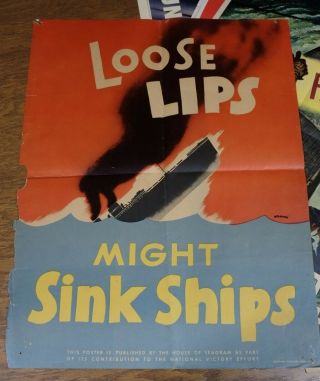 Ww2 Seagrams Issued Home Front Poster Loose Lips Might Sink Ships