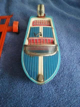 Haji Car Boat And Trailer Tin Toy 8