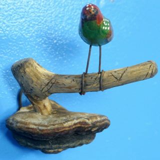 Vtg German Black Forest Wood Carving BIRD MUSHROOM WALL PLAQUE 3D Folk Art 1945 2