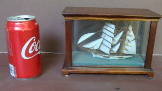 Miniature Cased All Wood 19th C 2 - Masted Sailing Ship Model / Diaorama